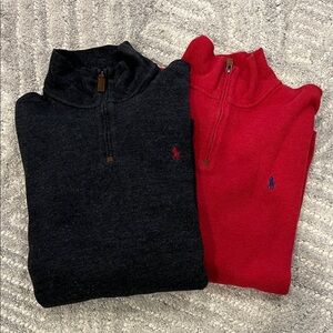 Polo Ralph Lauren Charcoal and Crimson Quarter-Zip Cotton Pullovers